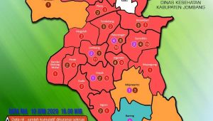 Peta sebaran kasus positif covid-19 di Kabupaten Jombang.