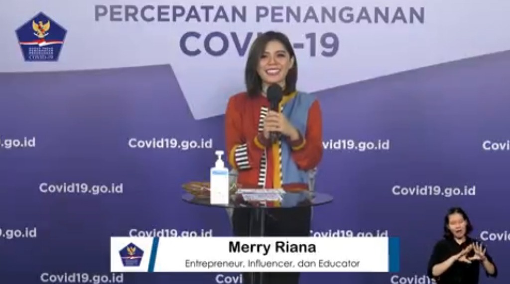 Motivator Merry Riana saat memberika Motivasi. (@BNPB_Indonesia)