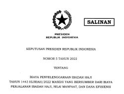 Keppres Biaya Penyelenggaraan Ibadah Haji 1443 H Atau Tahun 2022