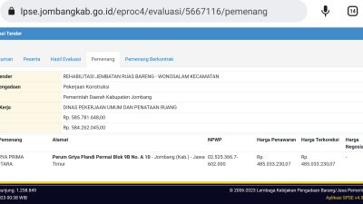 Proyek Rehabilitasi Jembatan Ruas Bareng – Wonosalam Dinas PUPR Jombang Dimenangkan CV Karya Prima Nusantara