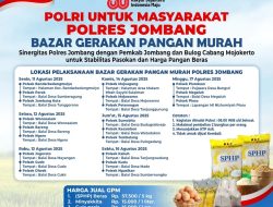 Bazar Pangan Murah Polres Jombang Bersama Pemkab Jombang dan Bulog Cabang Mojokerto Mendapat Antusias Warga